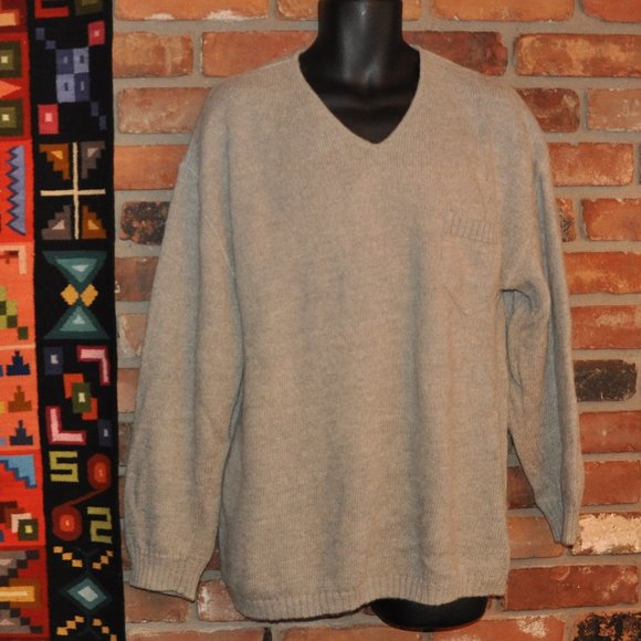 Avoca Tan Grey Brown Wool Knit Sweater. Elbow Patches L - Picture 1 of 5